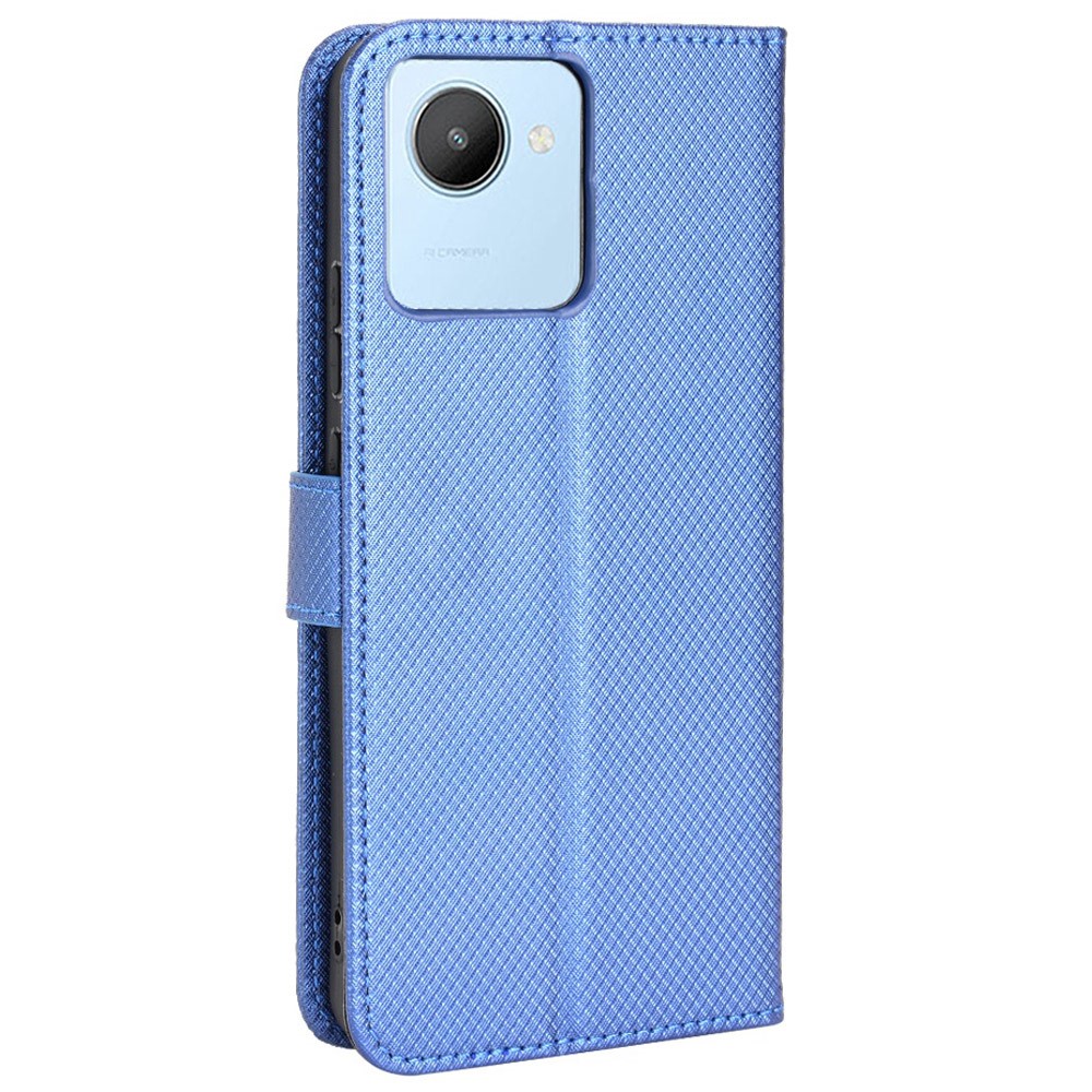 For Realme C30 4G Supporting Stand Wallet Phone Case Wrist Strap Diamond Texture PU Leather Phone Cover - Blue-11