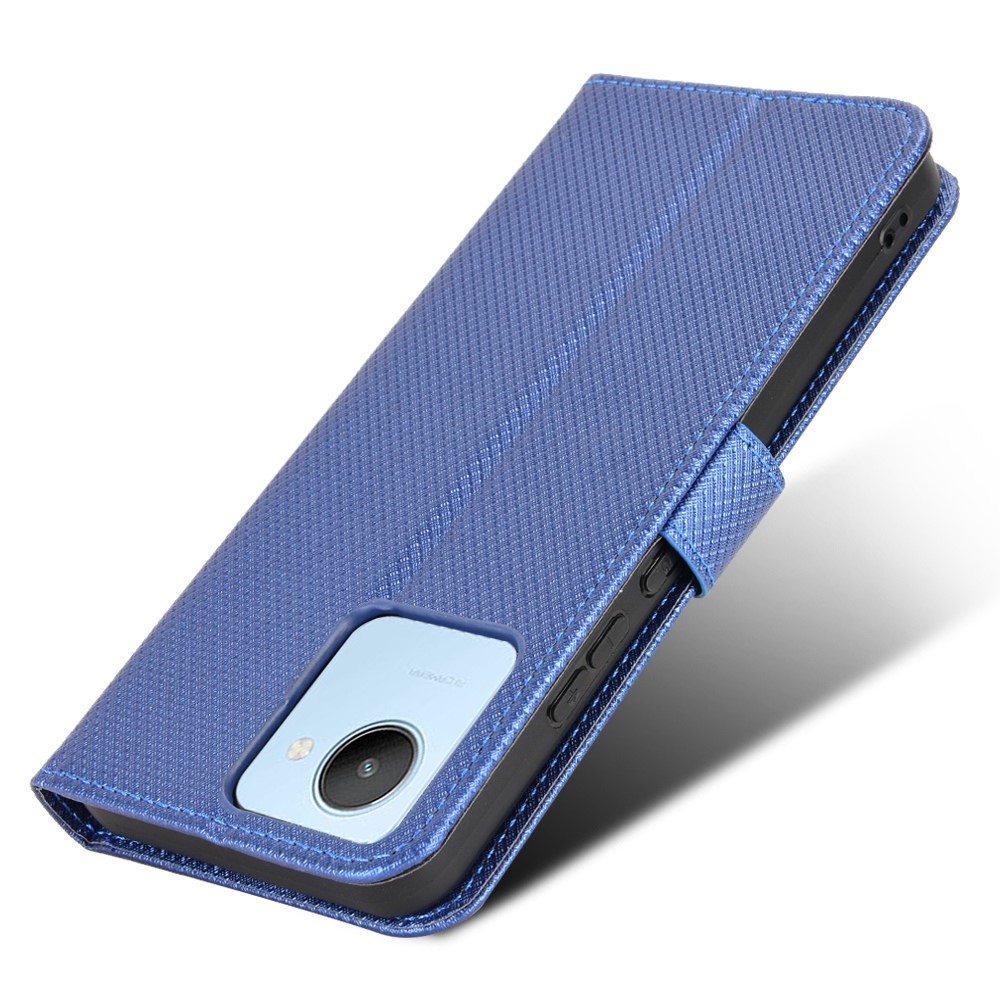 For Realme C30 4G Supporting Stand Wallet Phone Case Wrist Strap Diamond Texture PU Leather Phone Cover - Blue-4