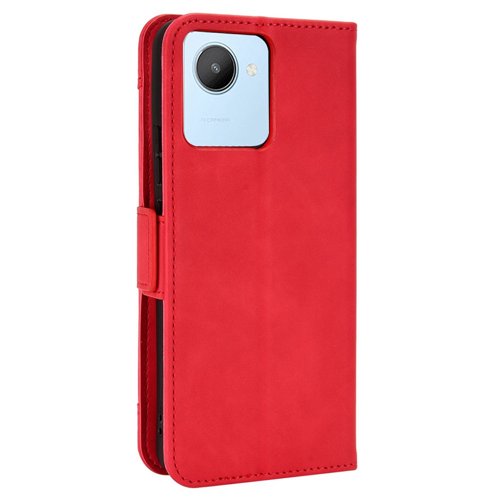 Multiple Card Slots Cell Phone Case for Realme C30 4G, PU Leather Folio Wallet and Stand Flip Cover - Red-7