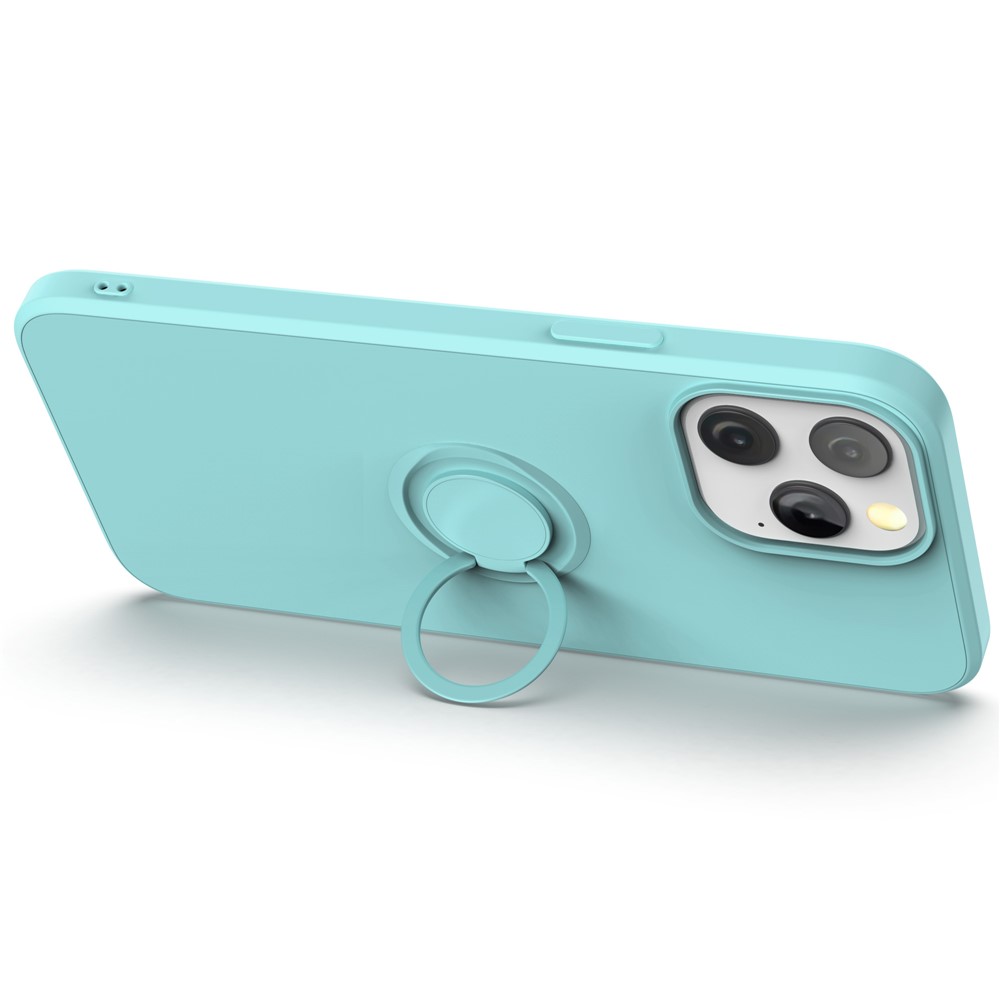 For iPhone 14 Pro Max 6.7 inch Ring Kickstand Design Liquid Silicone Phone Case Protective Cover with Lanyard - Green-3