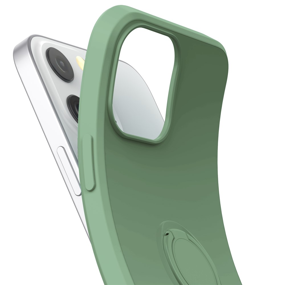 For iPhone 14 Pro Max 6.7 inch Ring Kickstand Design Liquid Silicone Phone Case Protective Cover with Lanyard - Green-4
