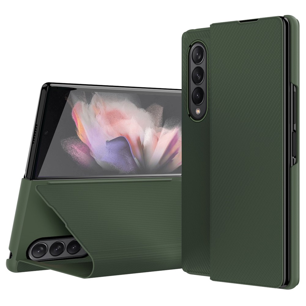 For Samsung Galaxy Z Fold4 5G Kevlar Texture PU Leather Stand Case Magnetic Auto-closure Folio Flip Phone Cover - Green-1