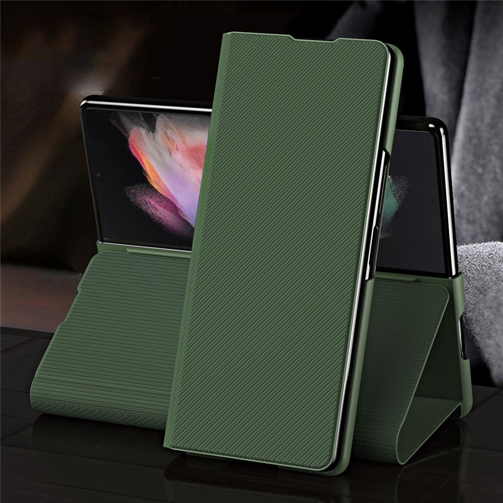 For Samsung Galaxy Z Fold4 5G Kevlar Texture PU Leather Stand Case Magnetic Auto-closure Folio Flip Phone Cover - Green-2