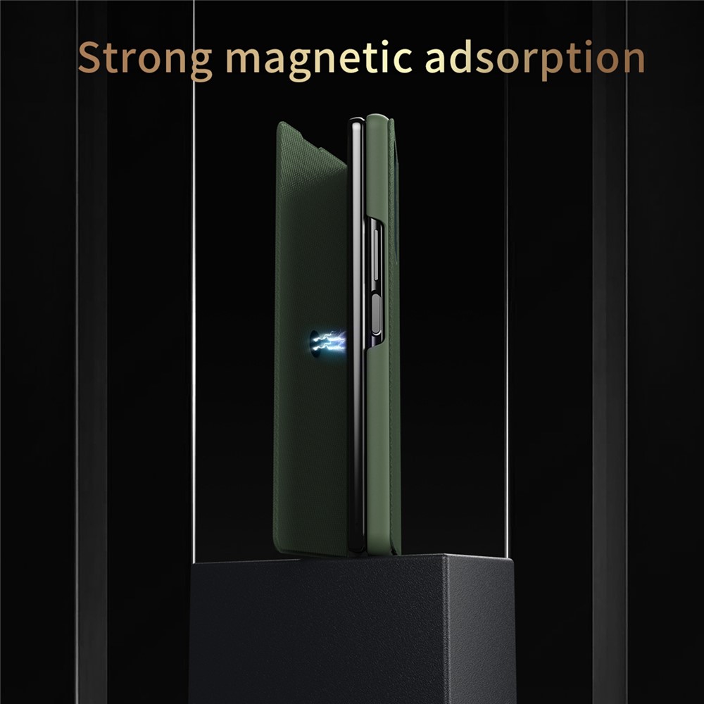 For Samsung Galaxy Z Fold4 5G Kevlar Texture PU Leather Stand Case Magnetic Auto-closure Folio Flip Phone Cover - Green-5