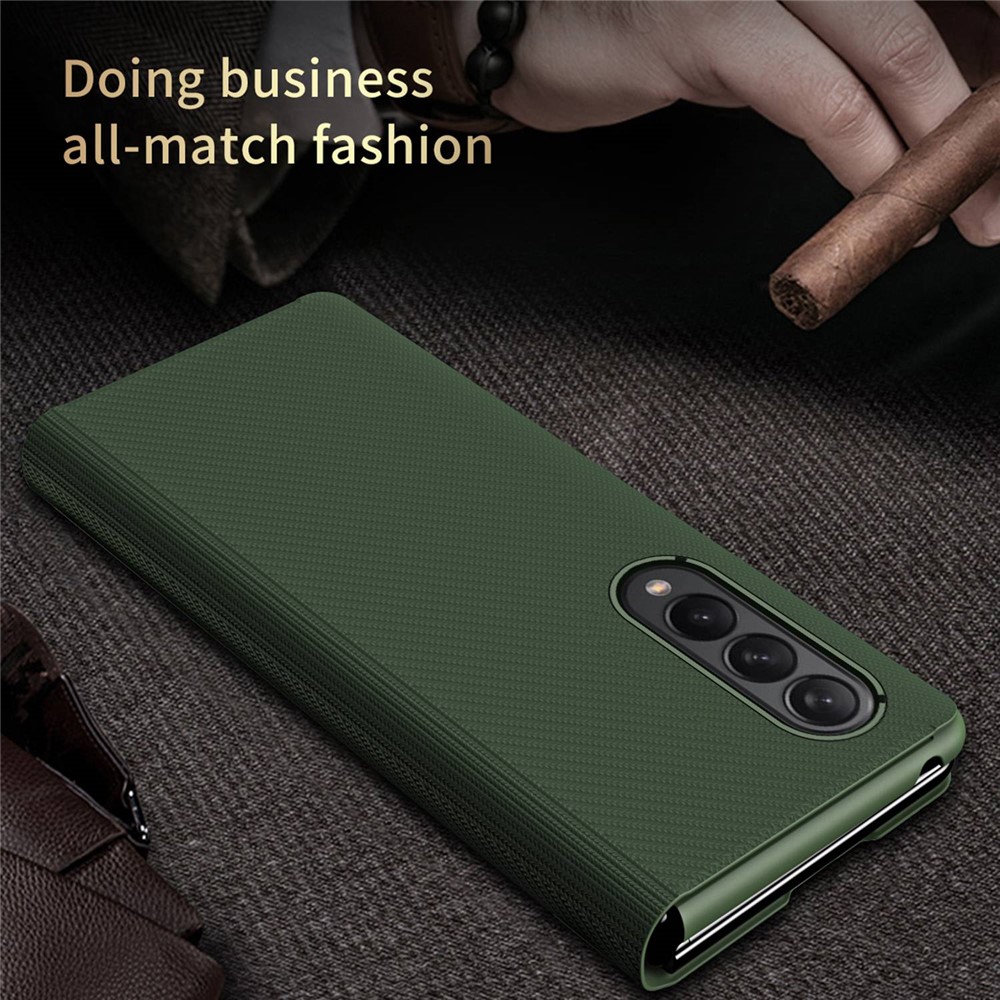 For Samsung Galaxy Z Fold4 5G Kevlar Texture PU Leather Stand Case Magnetic Auto-closure Folio Flip Phone Cover - Green-8