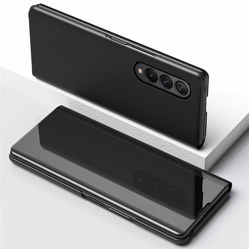 For Samsung Galaxy Z Fold4 5G View Window PU Leather Case Foldable Stand Mirror Electroplating Phone Cover Protector - Black-7