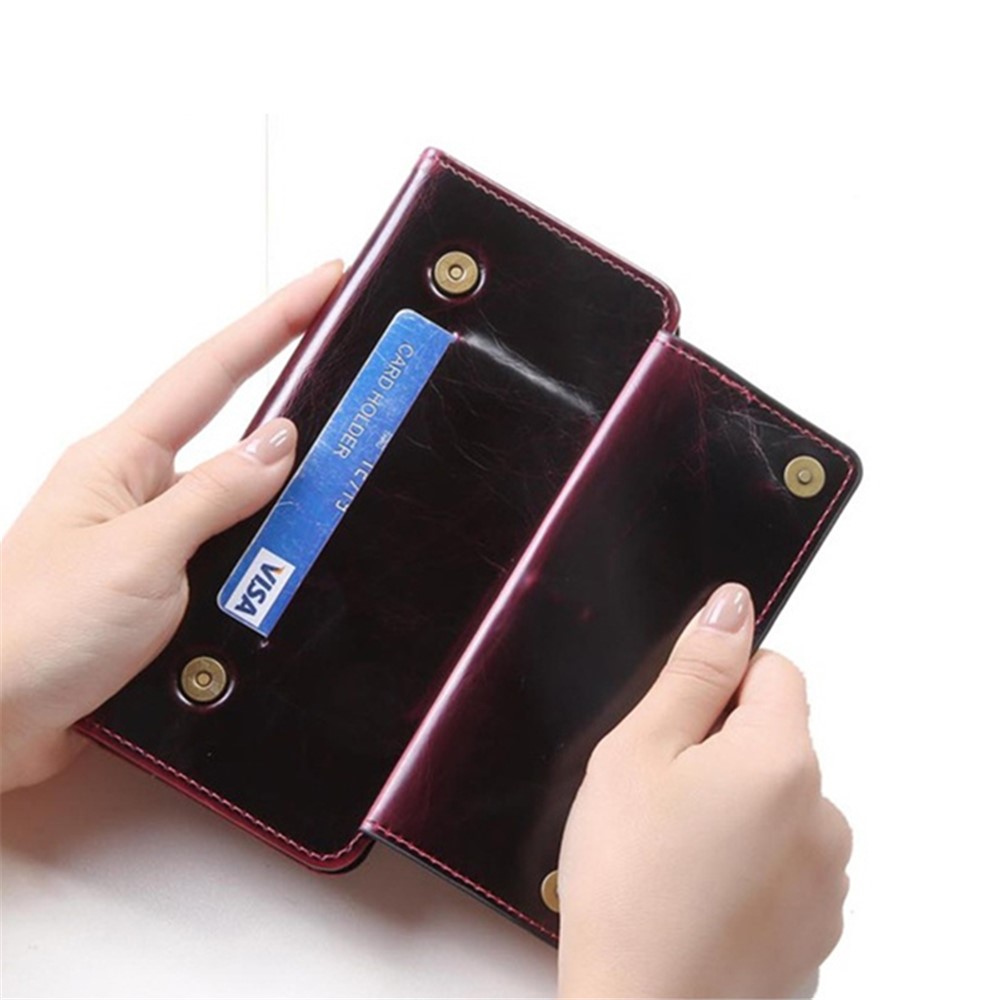 For Samsung Galaxy Z Fold3 5G Waxy Texture Zipper Pocket PU Leather Case Stand Wallet Folio Flip Phone Cover - Wine Red-4
