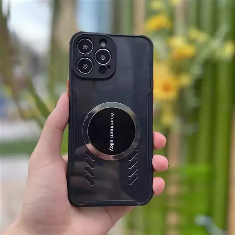For iPhone 13 Pro Max 6.7 inch Heat dissipation Phone Case Magnetic Drop-proof PC + TPU Hybrid Cover Work with Phone Cooling Fan - Black-4