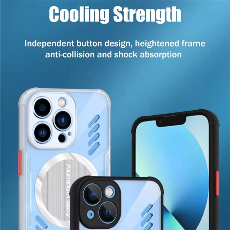 For iPhone 13 Pro Max 6.7 inch Heat dissipation Phone Case Magnetic Drop-proof PC + TPU Hybrid Cover Work with Phone Cooling Fan - Black-6