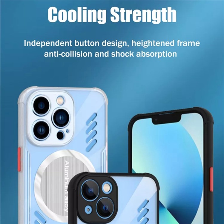 For iPhone 13 Pro 6.1 inch Cooling Heat Dissipation PC + TPU Case Magnetic Absorption Transparent Phone Cover - White-6