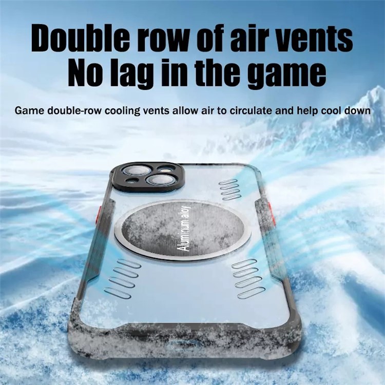For iPhone 13 6.1 inch Heat Dissipation Breathable Cooling Case Reinforced Corner PC + TPU Magnetic Phone Cover - Black-4