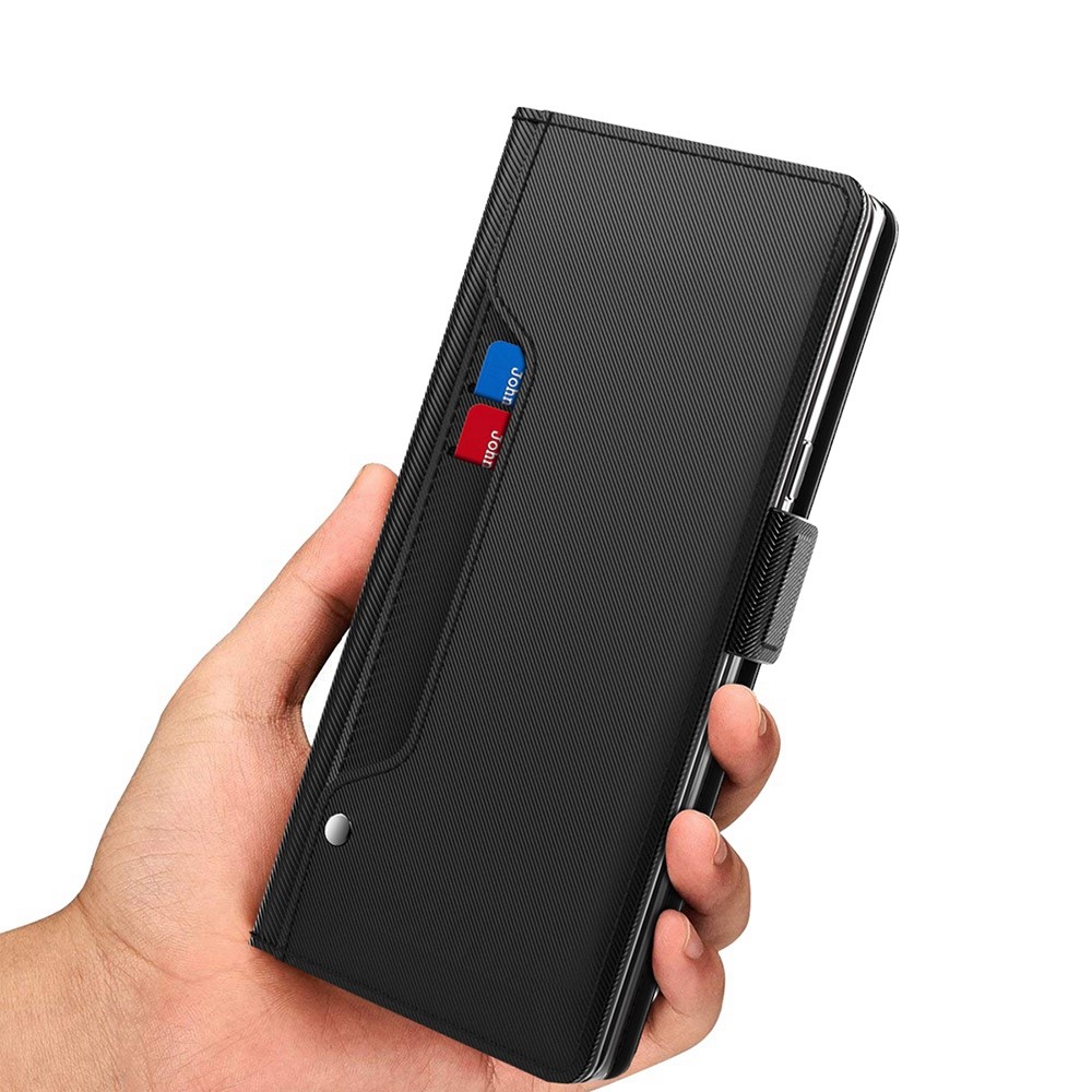 For Motorola Moto G82 5G Card Holder Function Makeup Mirror PU Leather Case Stand Double Magnetic Clasp Flip Shell - Black-6