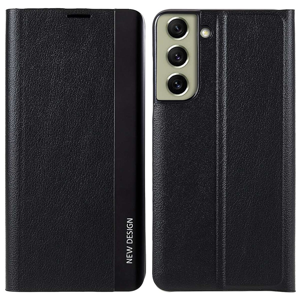 For Samsung Galaxy S21 FE 5G PU Leather Stand Case Magnetic Absorption Anti-drop Electroplating Phone Cover - Black-1