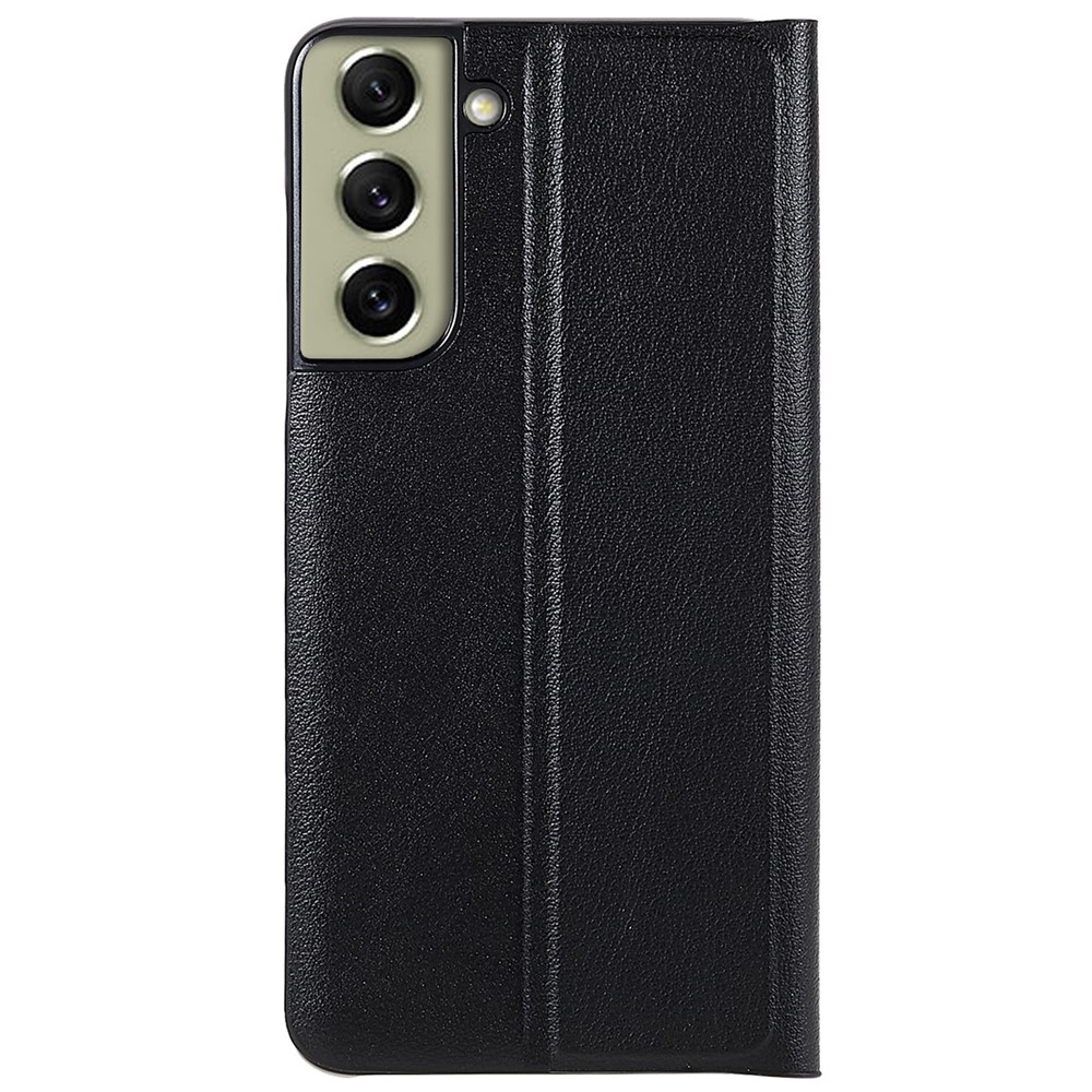 For Samsung Galaxy S21 FE 5G PU Leather Stand Case Magnetic Absorption Anti-drop Electroplating Phone Cover - Black-4