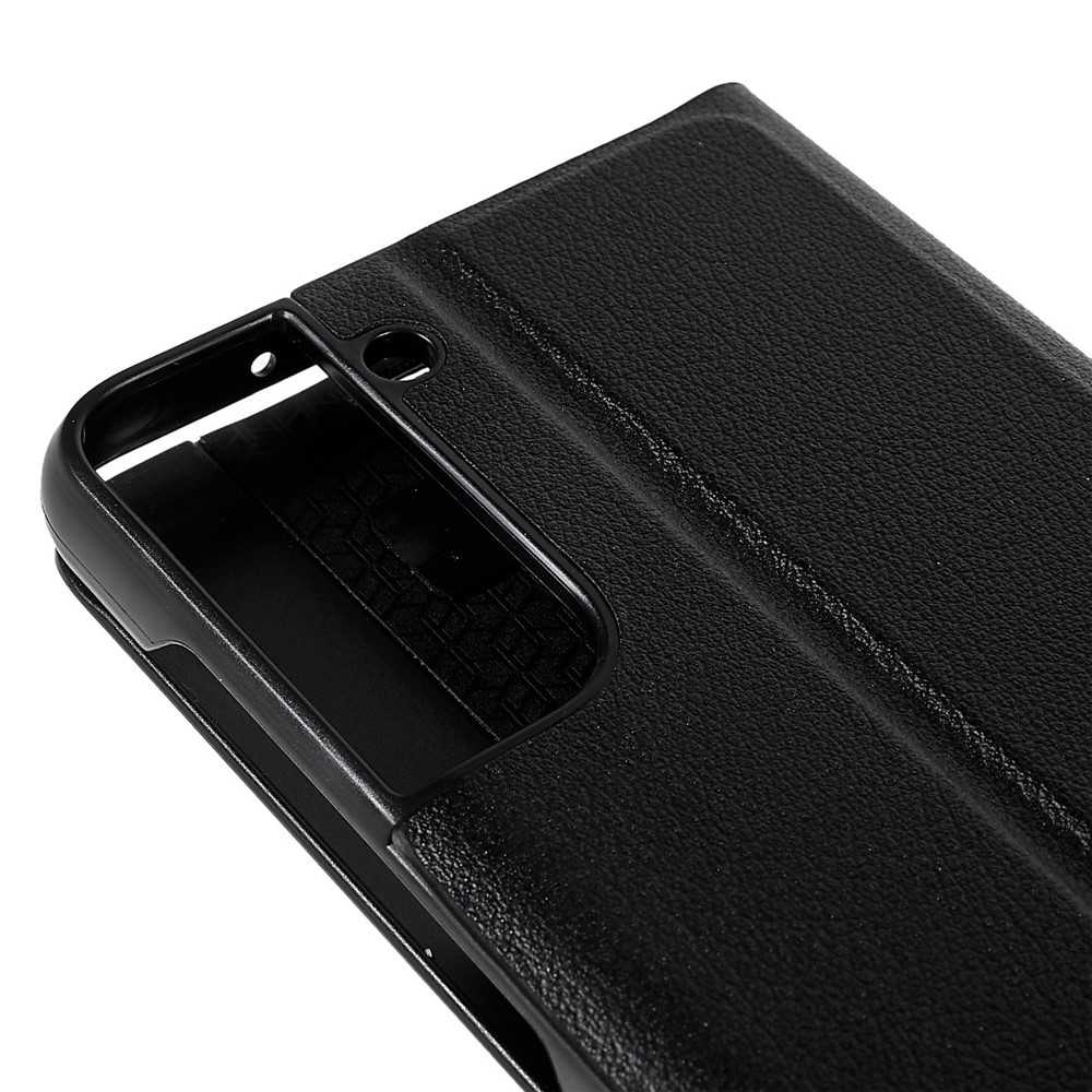 For Samsung Galaxy S21 FE 5G PU Leather Stand Case Magnetic Absorption Anti-drop Electroplating Phone Cover - Black-8