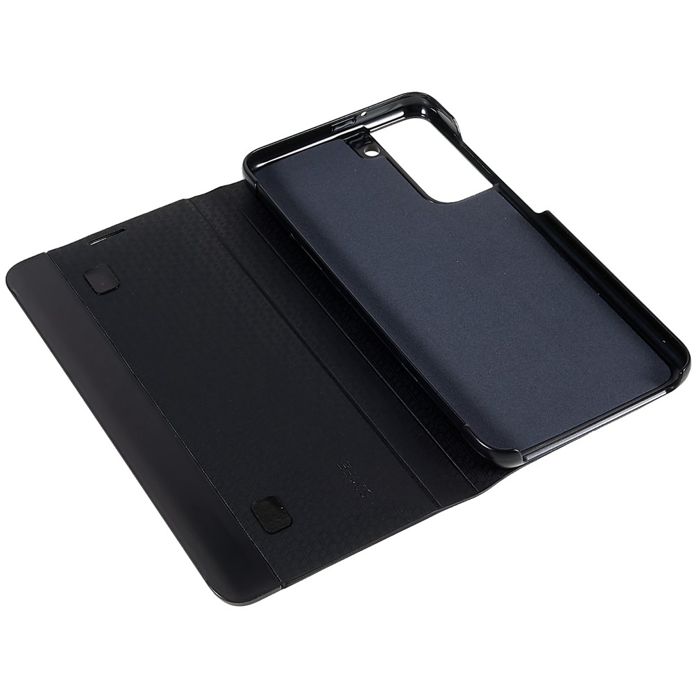 For Samsung Galaxy S21 FE 5G PU Leather Stand Case Magnetic Absorption Anti-drop Electroplating Phone Cover - Black-9