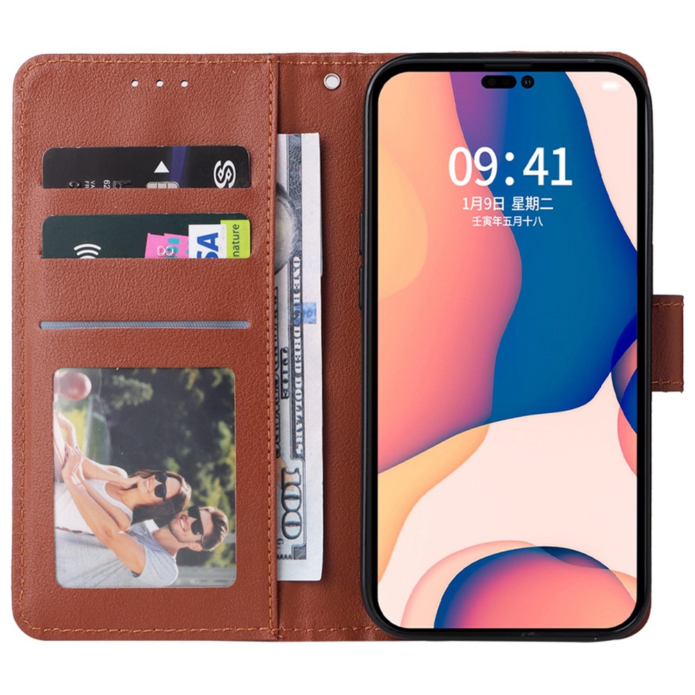For iPhone 14 Max 6.7 inch Anti-drop Stand Cover, Folio Flip PU Leather Wallet Cell Phone Case with Lanyard - Brown-2
