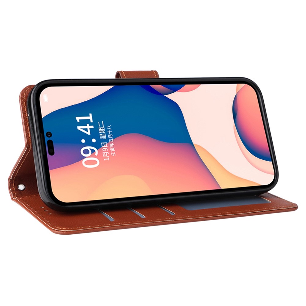 For iPhone 14 Max 6.7 inch Anti-drop Stand Cover, Folio Flip PU Leather Wallet Cell Phone Case with Lanyard - Brown-3