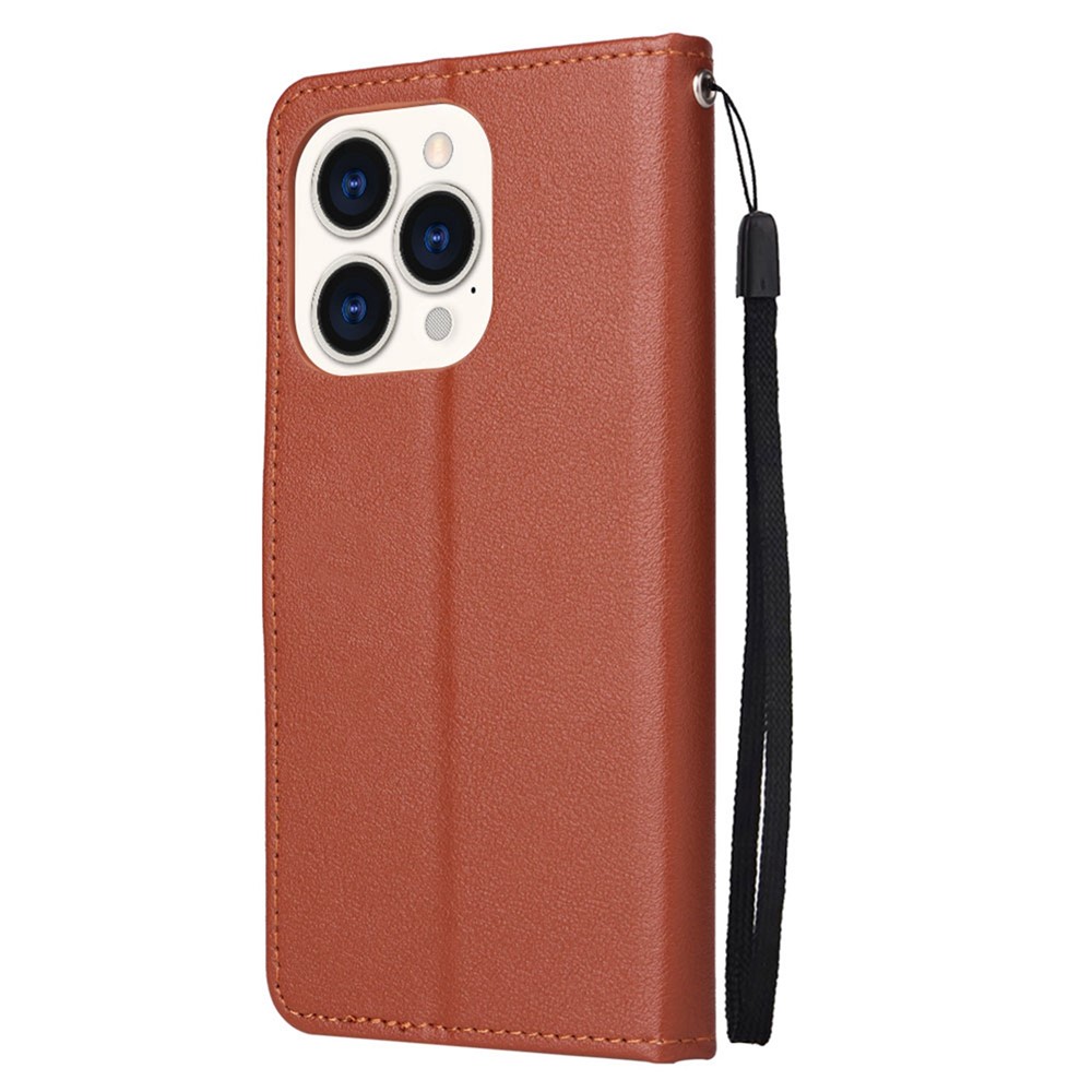 For iPhone 14 Max 6.7 inch Anti-drop Stand Cover, Folio Flip PU Leather Wallet Cell Phone Case with Lanyard - Brown-9