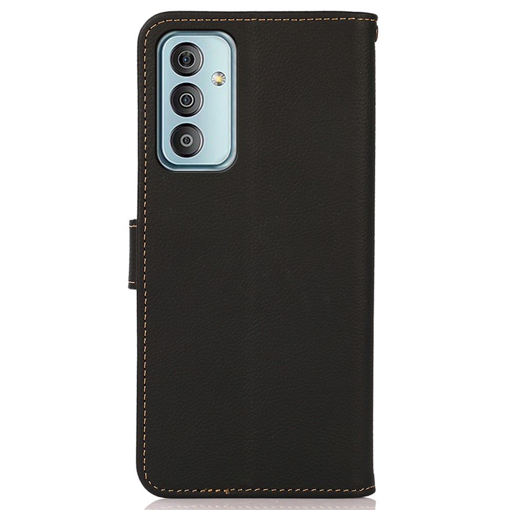 KHAZNEH For Samsung Galaxy M13 4G Anti-fall Magnetic Genuine Leather Wallet Style Anti-wear Phone Case RFID Blocking TPU Stand Cover - Black-8