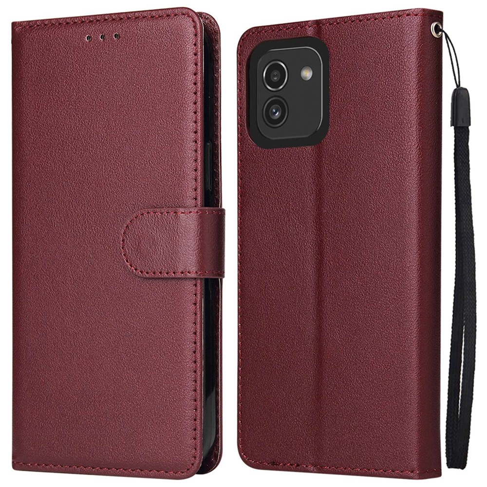 For Samsung Galaxy A03 (166.5 x 75.98 x 9.14mm) Horizontal Stand Cover, Folio Flip PU Leather Wallet Cell Phone Case with Lanyard - Wine Red-1