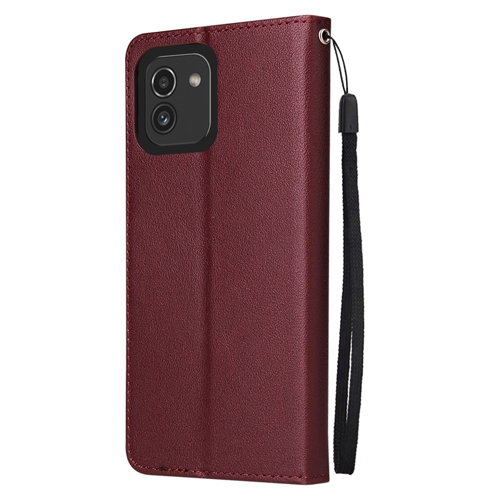 For Samsung Galaxy A03 (166.5 x 75.98 x 9.14mm) Horizontal Stand Cover, Folio Flip PU Leather Wallet Cell Phone Case with Lanyard - Wine Red-10