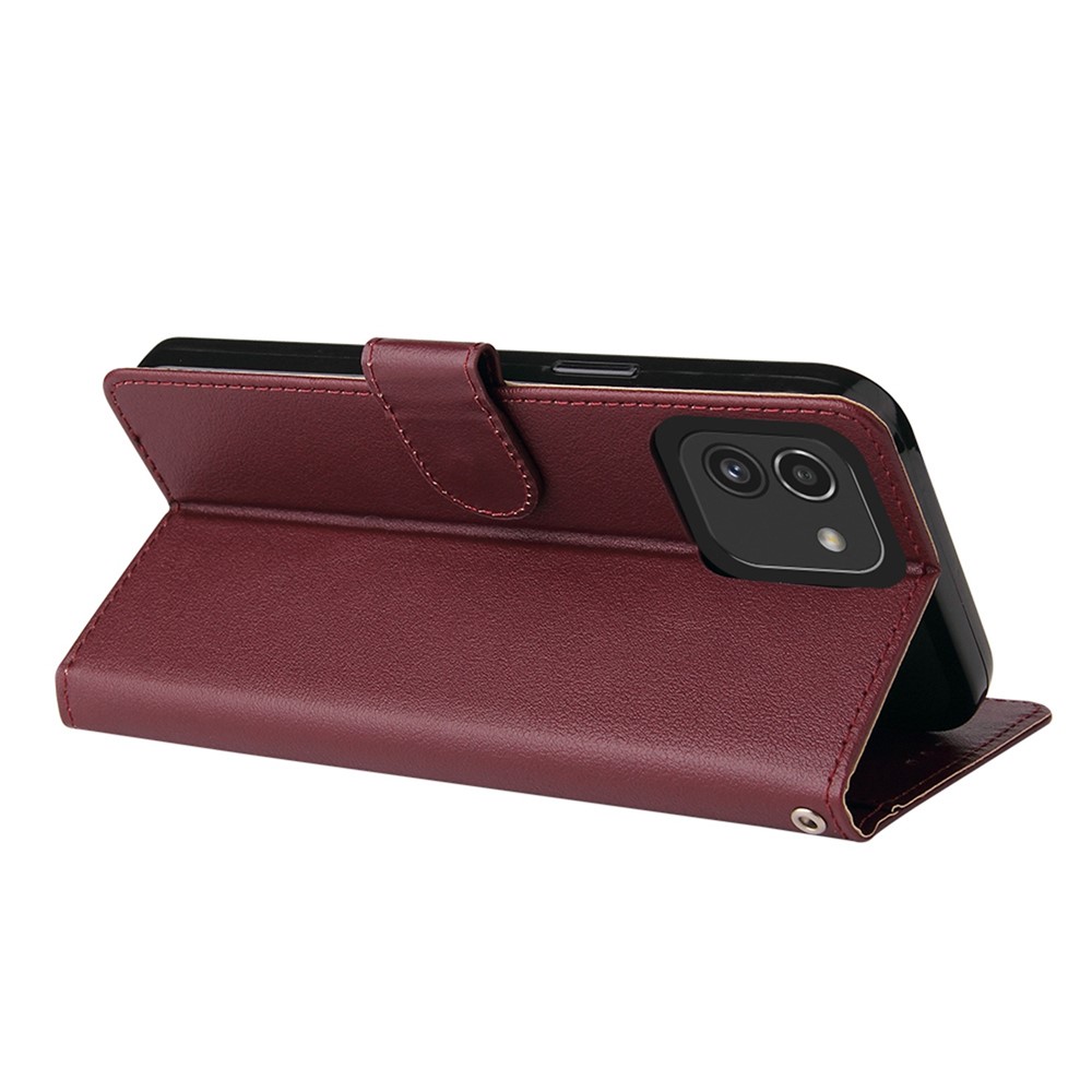 For Samsung Galaxy A03 (166.5 x 75.98 x 9.14mm) Horizontal Stand Cover, Folio Flip PU Leather Wallet Cell Phone Case with Lanyard - Wine Red-4