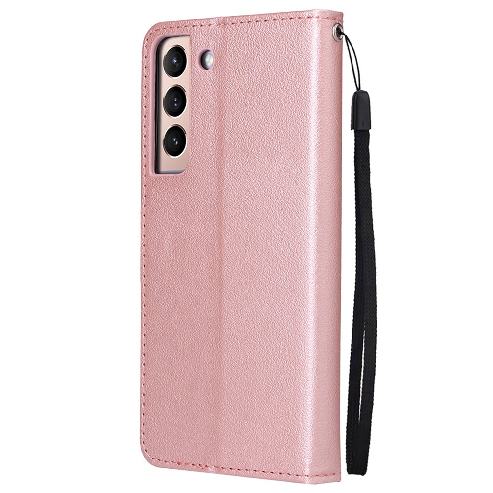 For Samsung Galaxy S22+ 5G Stand Cover, Bump Proof Folio Flip PU Leather Wallet Cell Phone Case with Lanyard - Rose Gold-10