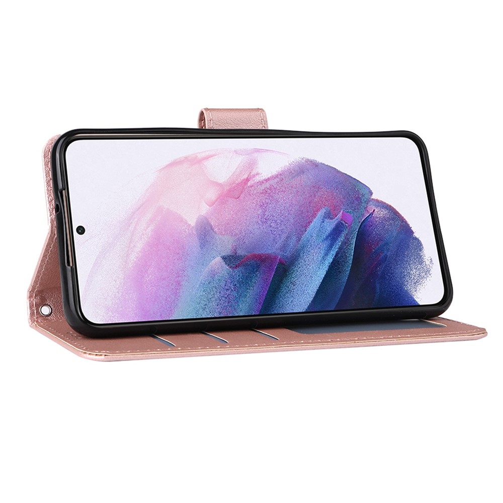 For Samsung Galaxy S22+ 5G Stand Cover, Bump Proof Folio Flip PU Leather Wallet Cell Phone Case with Lanyard - Rose Gold-3