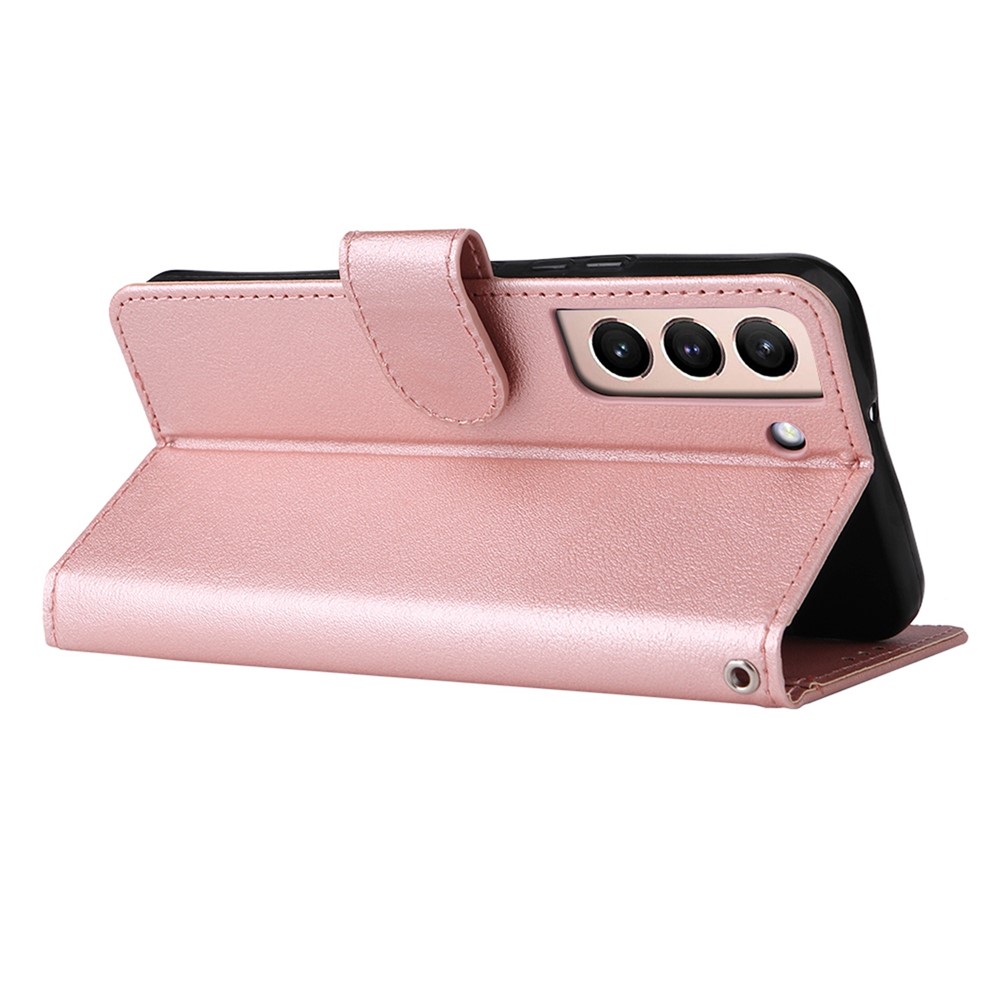 For Samsung Galaxy S22+ 5G Stand Cover, Bump Proof Folio Flip PU Leather Wallet Cell Phone Case with Lanyard - Rose Gold-4