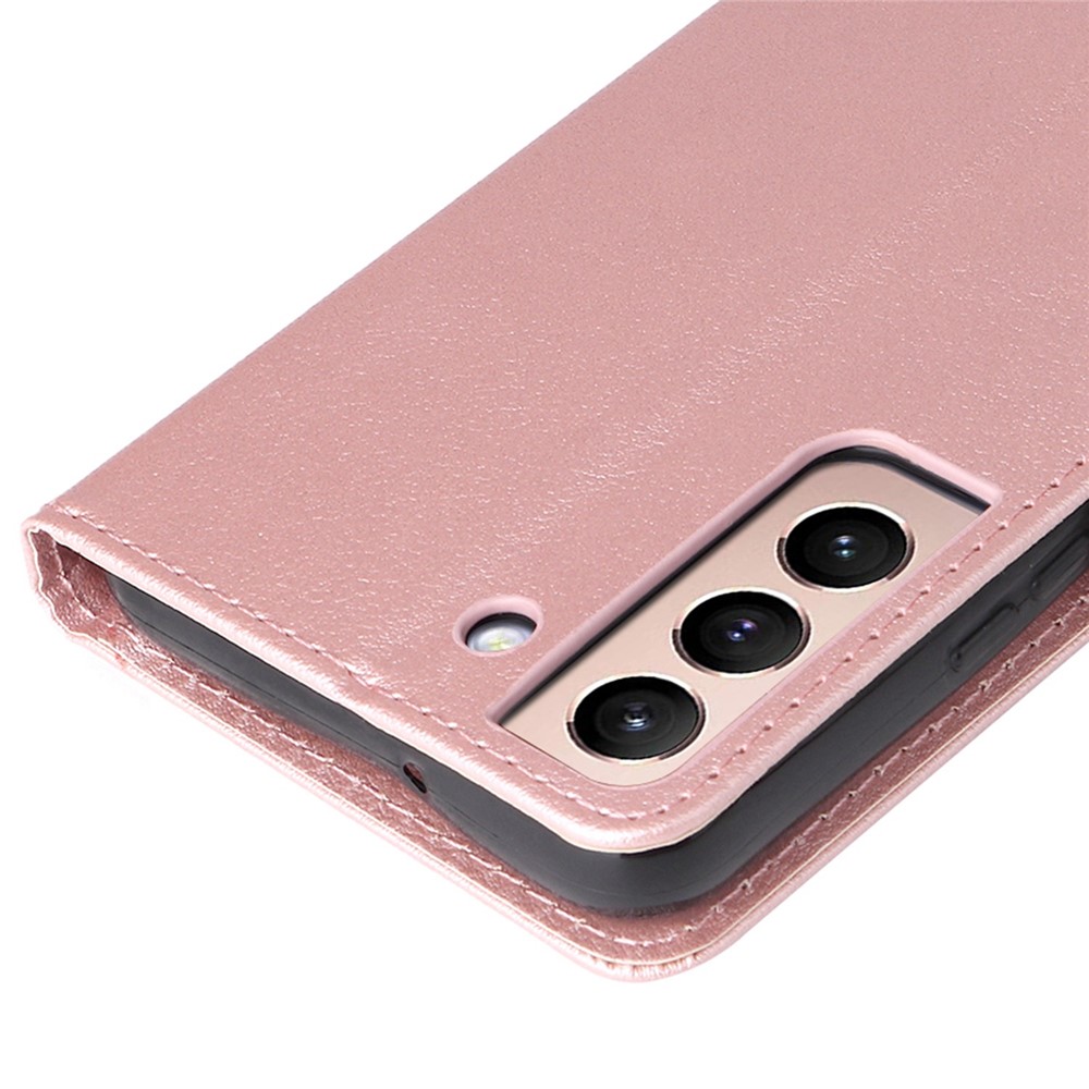 For Samsung Galaxy S22+ 5G Stand Cover, Bump Proof Folio Flip PU Leather Wallet Cell Phone Case with Lanyard - Rose Gold-5