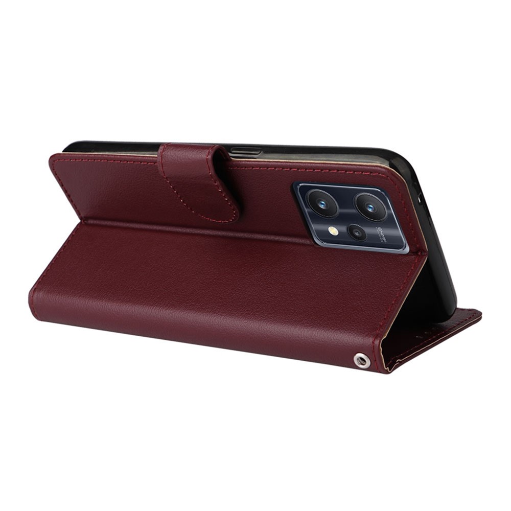 For Realme 9 Pro+ 5G Overall Coverage Stand Cover, Folio Flip PU Leather Wallet Cell Phone Case with Lanyard - Wine Red-4