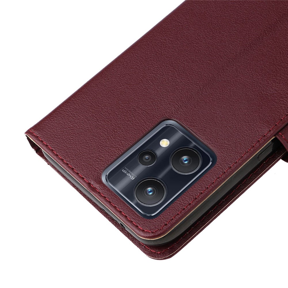 For Realme 9 Pro+ 5G Overall Coverage Stand Cover, Folio Flip PU Leather Wallet Cell Phone Case with Lanyard - Wine Red-5