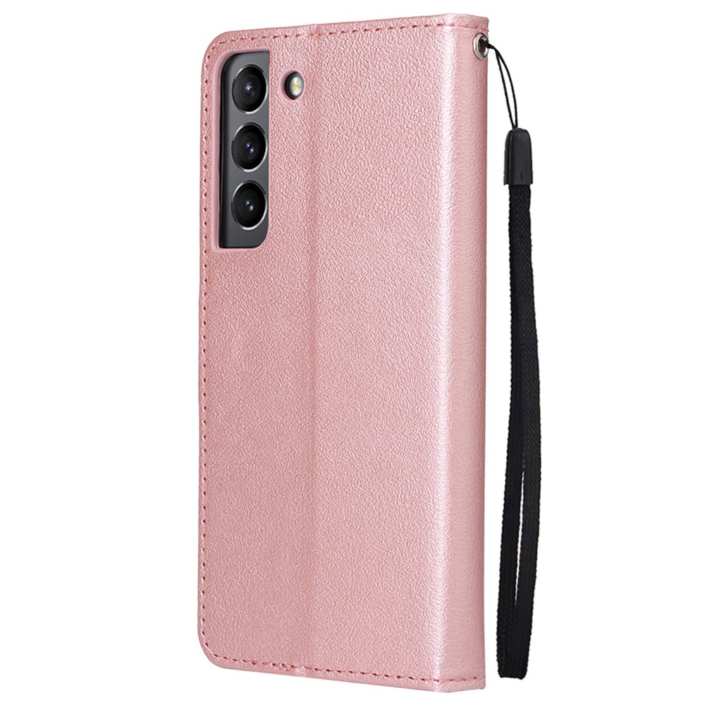 For Samsung Galaxy S22 5G Cellphone Guard Stand Cover, Folio Flip PU Leather Wallet Cell Phone Case with Lanyard - Rose Gold-10