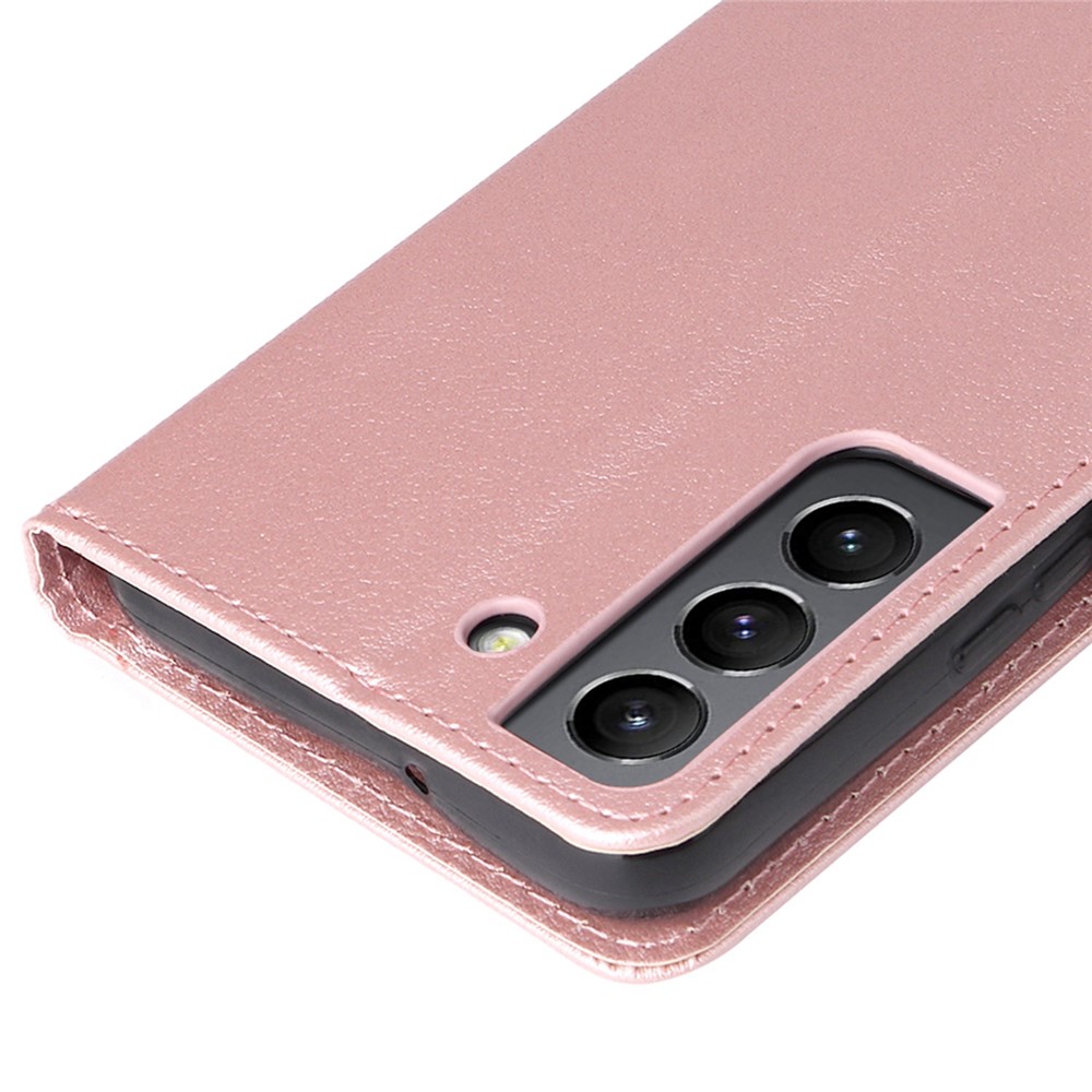 For Samsung Galaxy S22 5G Cellphone Guard Stand Cover, Folio Flip PU Leather Wallet Cell Phone Case with Lanyard - Rose Gold-5