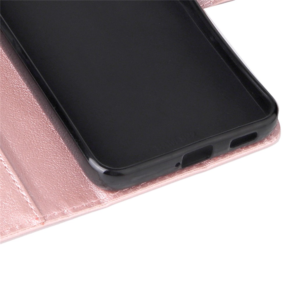 For Samsung Galaxy S22 5G Cellphone Guard Stand Cover, Folio Flip PU Leather Wallet Cell Phone Case with Lanyard - Rose Gold-7