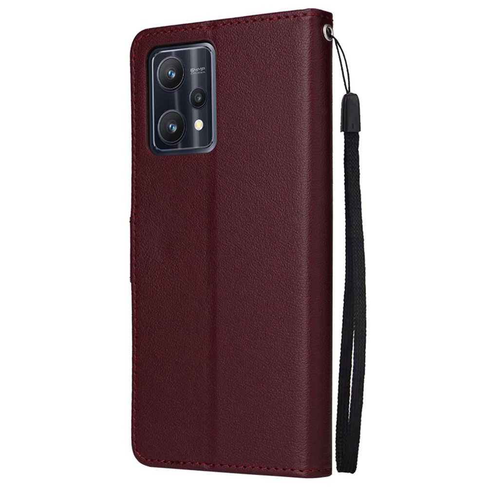 For Realme V25 5G / 9 Pro 5G Fully Wrapped Stand Cover, Folio Flip PU Leather Wallet Cell Phone Case with Lanyard - Wine Red-10