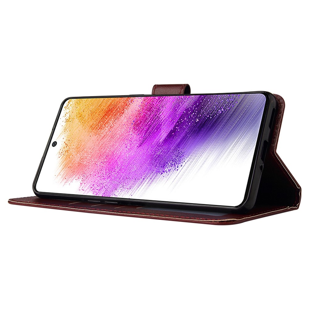 For Samsung Galaxy A73 5G PU Leather Wallet Stand Case Full Protection Phone Cover - Wine Red-3