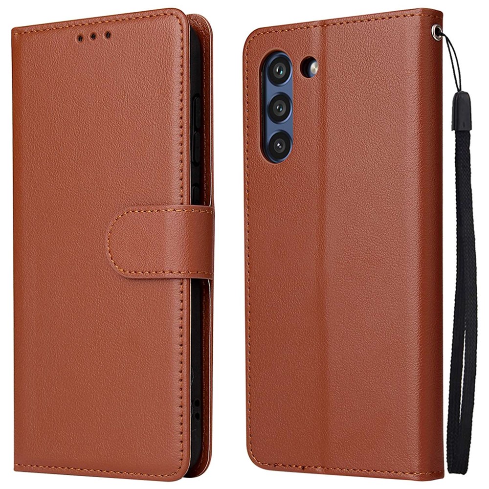 For Samsung Galaxy S21 FE 5G PU Leather Magnetic Clasp Phone Case Wallet Stand Drop-proof Cover - Brown-1