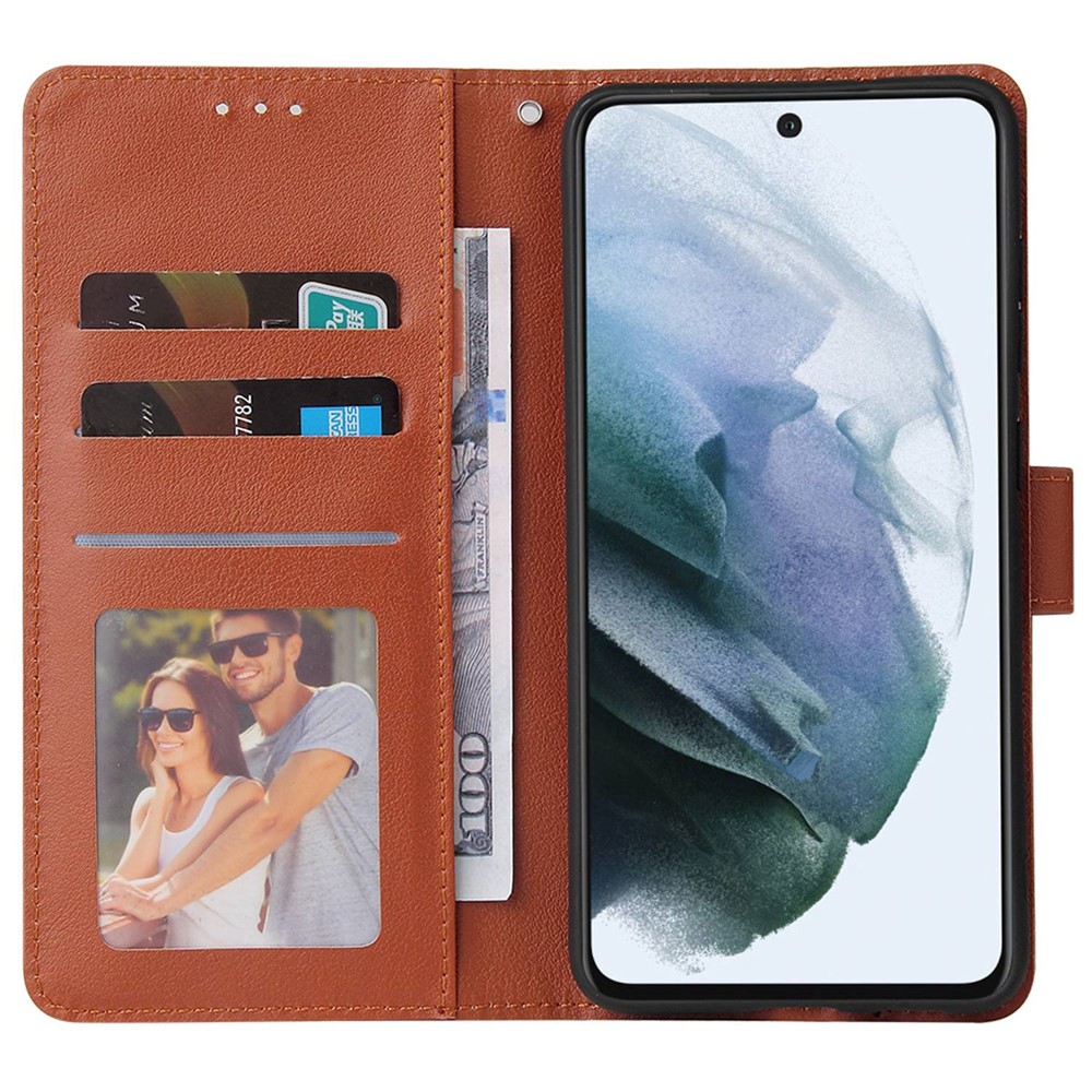 For Samsung Galaxy S21 FE 5G PU Leather Magnetic Clasp Phone Case Wallet Stand Drop-proof Cover - Brown-2