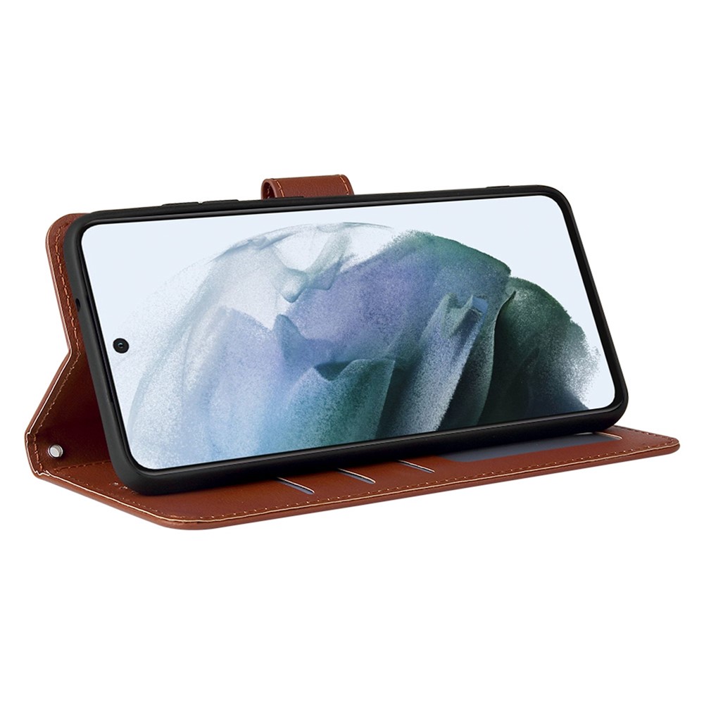 For Samsung Galaxy S21 FE 5G PU Leather Magnetic Clasp Phone Case Wallet Stand Drop-proof Cover - Brown-3
