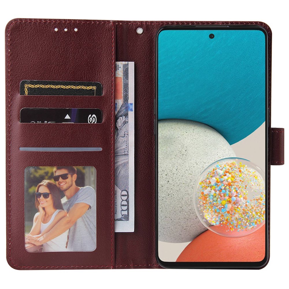 For Samsung Galaxy A53 5G Shockproof PU Leather Foldable Stand Case Folio Flip Phone Wallet Cover - Wine Red-2