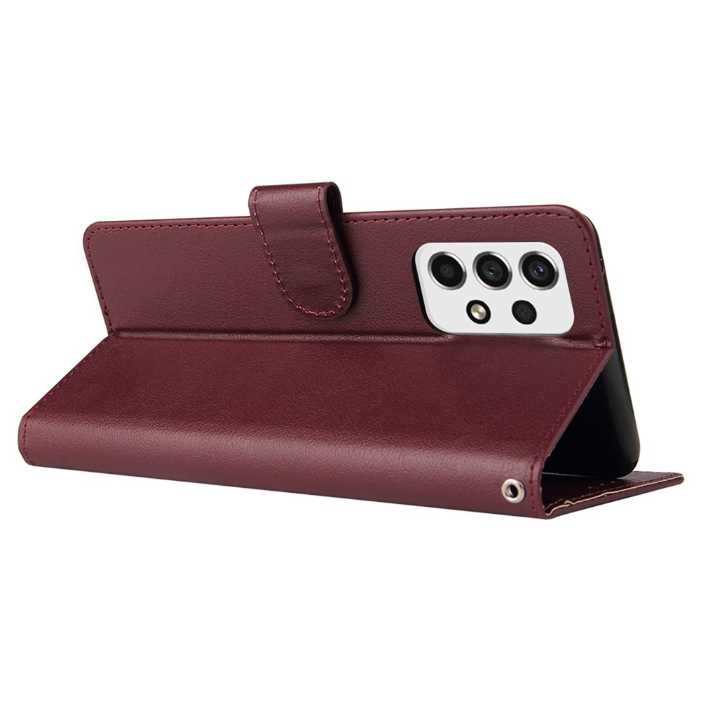 For Samsung Galaxy A53 5G Shockproof PU Leather Foldable Stand Case Folio Flip Phone Wallet Cover - Wine Red-4