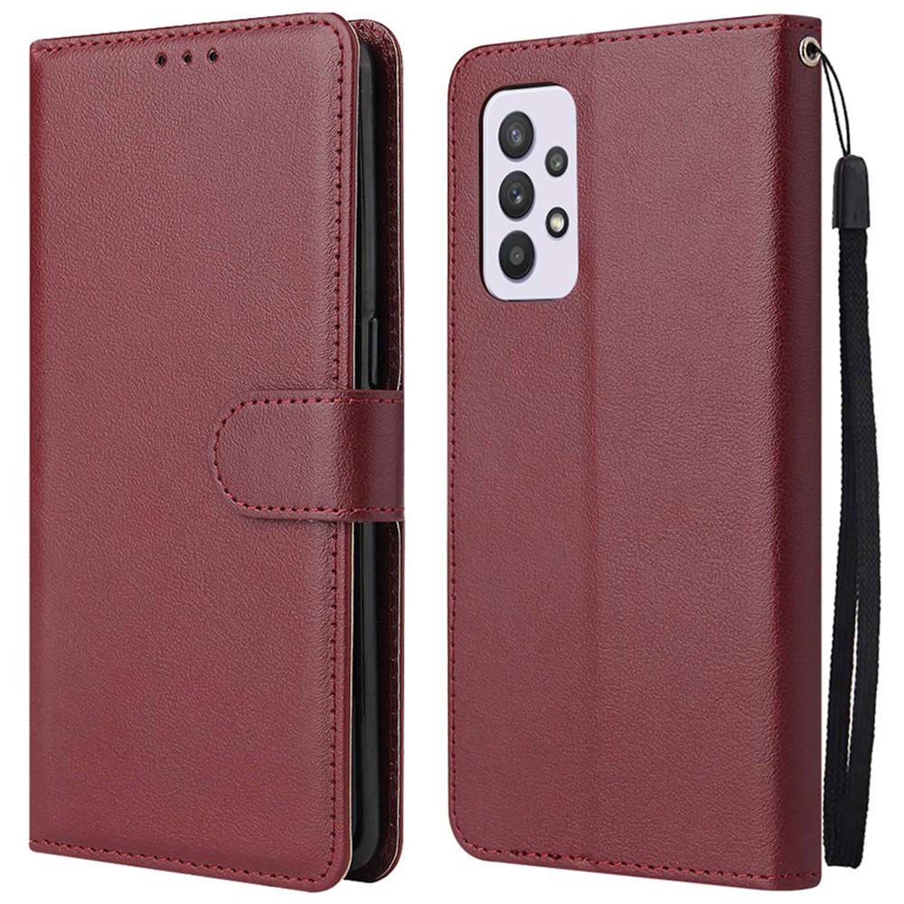 For Samsung Galaxy A33 5G Foldable Stand Cell Phone Case PU Leather + TPU Wallet Shockproof Cover - Wine Red-1