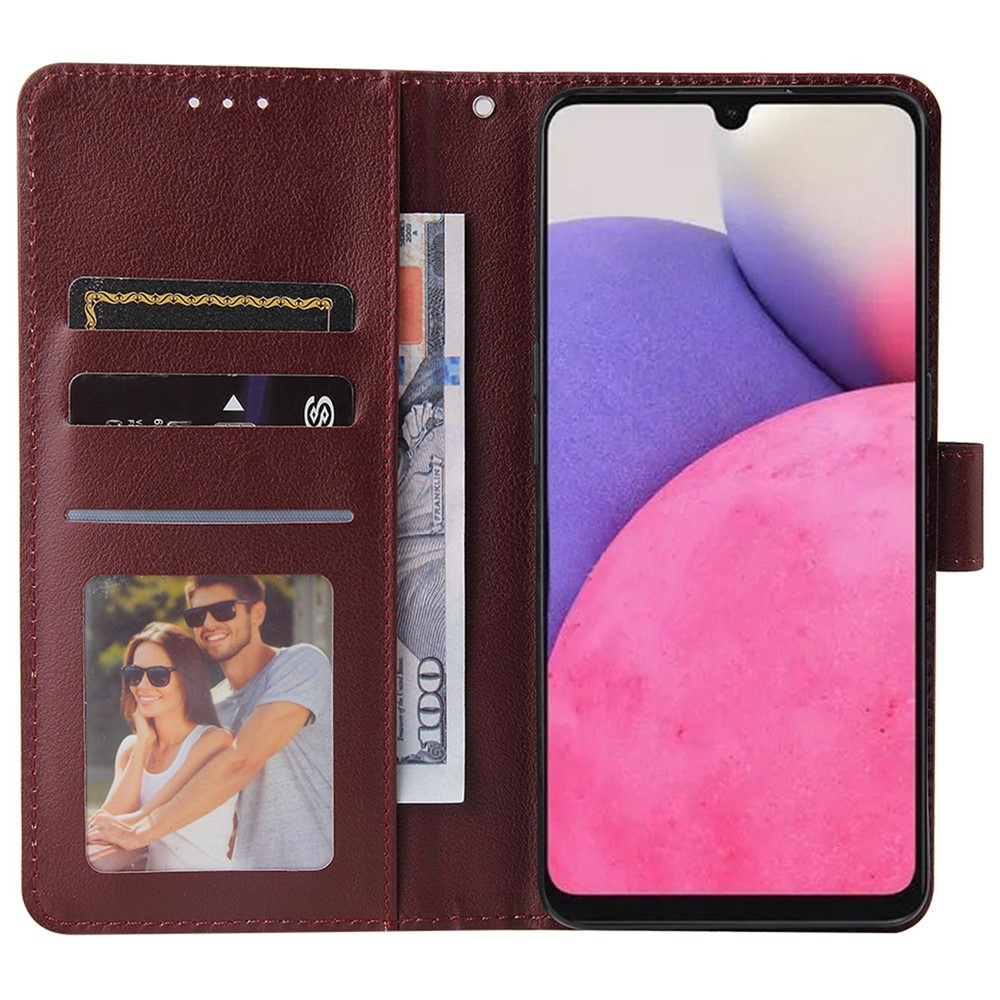 For Samsung Galaxy A33 5G Foldable Stand Cell Phone Case PU Leather + TPU Wallet Shockproof Cover - Wine Red-2