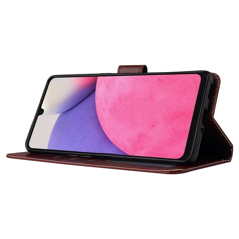 For Samsung Galaxy A33 5G Foldable Stand Cell Phone Case PU Leather + TPU Wallet Shockproof Cover - Wine Red-3