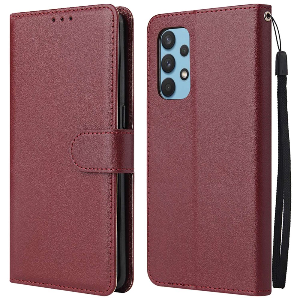 For Samsung Galaxy A32 4G (EU Version) Stand Wallet Phone Case PU Leather Anti-fall Protection Cover - Wine Red-1