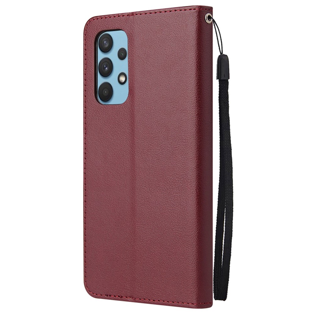 For Samsung Galaxy A32 4G (EU Version) Stand Wallet Phone Case PU Leather Anti-fall Protection Cover - Wine Red-10