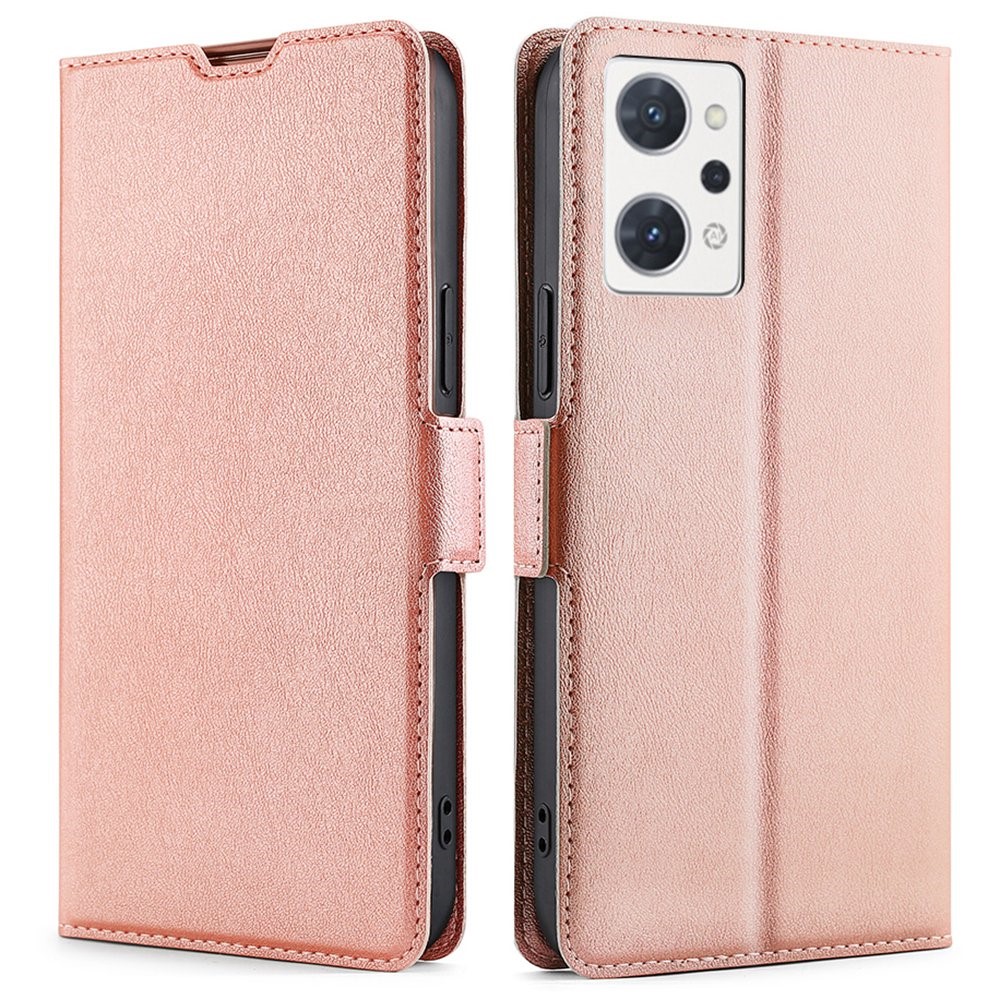 For Oppo Reno7 A (Japan Version) Card Slot Stand Phone Case PU Leather TPU Full Protection Double Magnetic Clasp Cover - Rose Gold-1