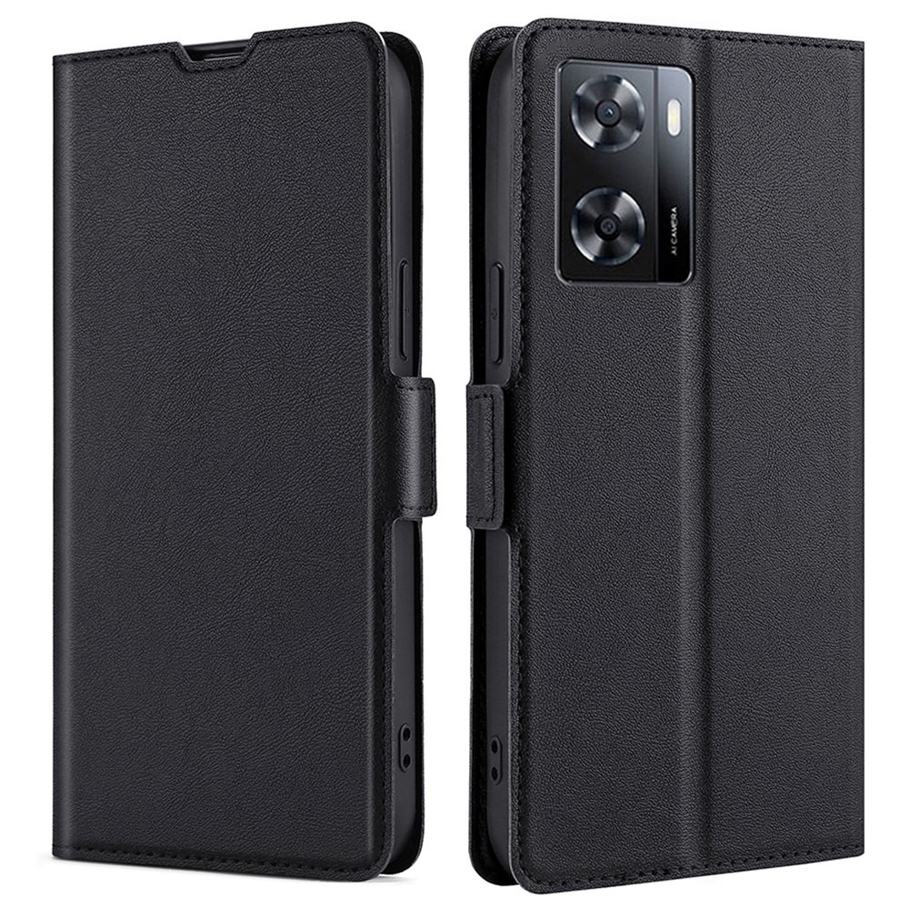 For Oppo A57 4G PU Leather Stand Case Side Magnetic Clasp Protective Phone Cover with Card Holder - Black-1